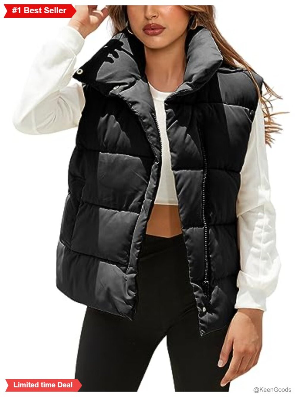 Women's Oversized Quilted Puffer Vest Sleeveless Zip Up